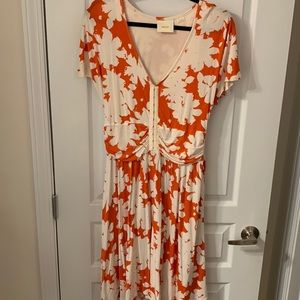 Anthropologie orange and white floral dress